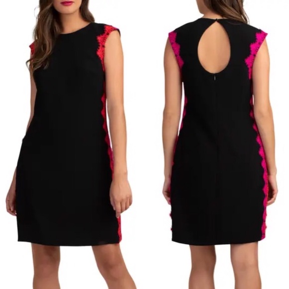 π Host Pick π NWOT Trina Turk Whim AppliqueΜ Lace Trim Crepe Dress - Picture 1 of 14